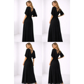 Elegant Black Wrap Maxi Dress – Short Sleeve Tie Waist Flowing Gown - Women’s Dress
