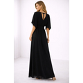 Elegant Black Wrap Maxi Dress – Short Sleeve Tie Waist Flowing Gown - Women’s Dress