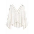 Elegant Boho White Lace Trim Blouse & Wide-Leg Pants Set