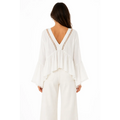 Elegant Boho White Lace Trim Blouse & Wide-Leg Pants Set