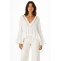 Elegant Boho White Lace Trim Blouse & Wide-Leg Pants Set