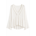 Elegant Boho White Lace Trim Blouse & Wide-Leg Pants Set