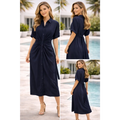 Elegant Button-Front Midi Dress – Cinched Waist Shirt Dress - Women’s Dress