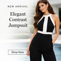 Elegant Contrast Halter Jumpsuit – Black & White Wide Leg One-Piece - Women’s Jumpsuit