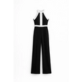 Elegant Contrast Halter Jumpsuit – Black & White Wide Leg One-Piece - Women’s Jumpsuit