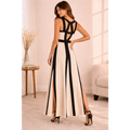 Elegant Contrast Panel Maxi Dress – Sleeveless A-Line Dress with Side Slit - Women’s Dress