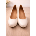 Elegant Ivory Pumps for Women – Comfortable Mid Heel Faux Leather Classic Heels