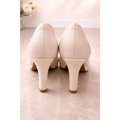 Elegant Ivory Pumps for Women – Comfortable Mid Heel Faux Leather Classic Heels