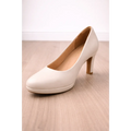Elegant Ivory Pumps for Women – Comfortable Mid Heel Faux Leather Classic Heels
