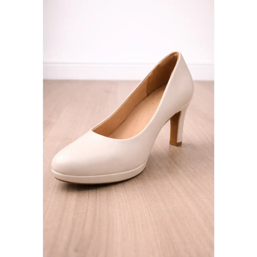 Elegant Ivory Pumps for Women – Comfortable Mid Heel Faux Leather Classic Heels