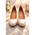 Elegant Ivory Pumps for Women – Comfortable Mid Heel Faux Leather Classic Heels