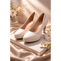 Elegant Ivory Pumps for Women – Comfortable Mid Heel Faux Leather Classic Heels