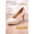 Elegant Ivory Pumps for Women – Comfortable Mid Heel Faux Leather Classic Heels
