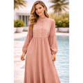 Elegant Lace Detail Maxi Dress – Long Sleeve Flowy Modest Dress - Women’s Dress