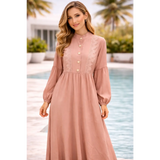 Elegant Lace Detail Maxi Dress – Long Sleeve Flowy Modest Dress - Women’s Dress