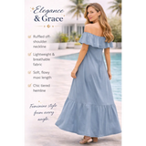 Elegant Off-Shoulder Ruffle Maxi Dress – Soft Blue Flowy Summer Dress - Women’s Dress