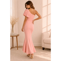 Elegant One-Shoulder Ruffle Midi Dress – Blush Pink Bodycon Evening Dress - Women’s Dress