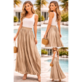 Elegant Pleated Maxi Skirt – Flowy High-Waist Satin Look Skirt - Women’s Skirt