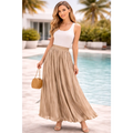 Elegant Pleated Maxi Skirt – Flowy High-Waist Satin Look Skirt - Women’s Skirt