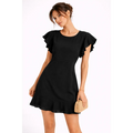 Elegant Ruffle Sleeve Mini Dress – Black Flowy Fit & Flare Dress - Women’s Dress