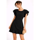 Elegant Ruffle Sleeve Mini Dress – Black Flowy Fit & Flare Dress - Women’s Dress