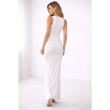 Elegant White Bodycon Maxi Dress – Sleeveless Slim Fit Evening Gown - Women’s Dress
