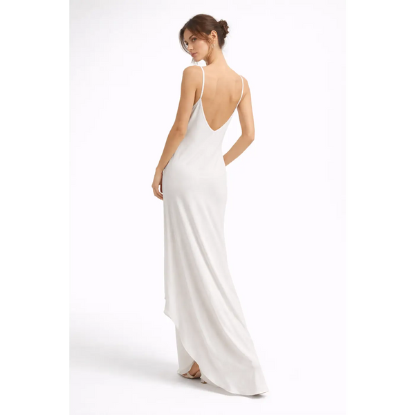 Elegant White Slip Maxi Dress – Minimalist Backless Satin Gown - Women’s Dress