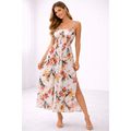 Floral Summer Maxi Dress – Spaghetti Strap Side Slit Flowing Dress - Women’s Dress