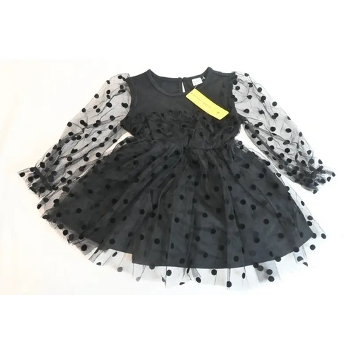 Girls Black Velvet Polka Dot Tulle Party Dress, New with Tag