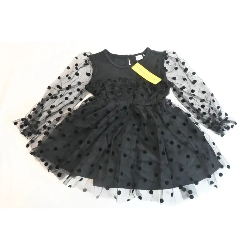 Girls Black Velvet Polka Dot Tulle Party Dress, New with Tag