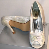 Glamour n Glitz Women's diamante peep toe heels UK 3