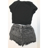 Grey Acid Wash Ripped Denim Shorts & Black Mock