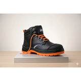 Black himalayan men’s steel toe safety work boots with orange laces sole durable leather upper and metal eyelets