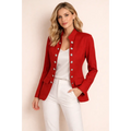 Luxury Red Tailored Blazer with Statement Buttons – Elegant Structured Jacket for Women