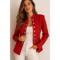Luxury Red Tailored Blazer with Statement Buttons – Elegant Structured Jacket for Women