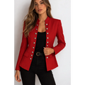 Luxury Red Tailored Blazer with Statement Buttons – Elegant Structured Jacket for Women