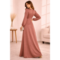 Mauve Satin Maxi Dress – Elegant Long Sleeve V-Neck Evening Dress - Women’s Dress