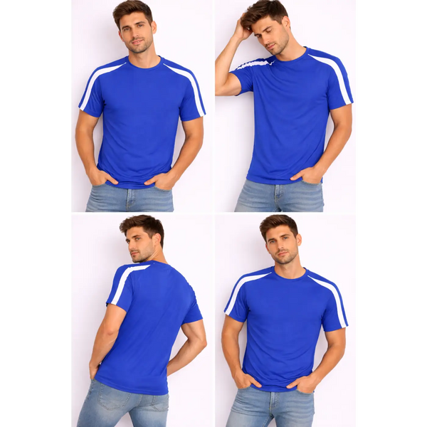 Men’s Athletic Performance T-Shirt – Royal Blue with Contrast Shoulder Stripe