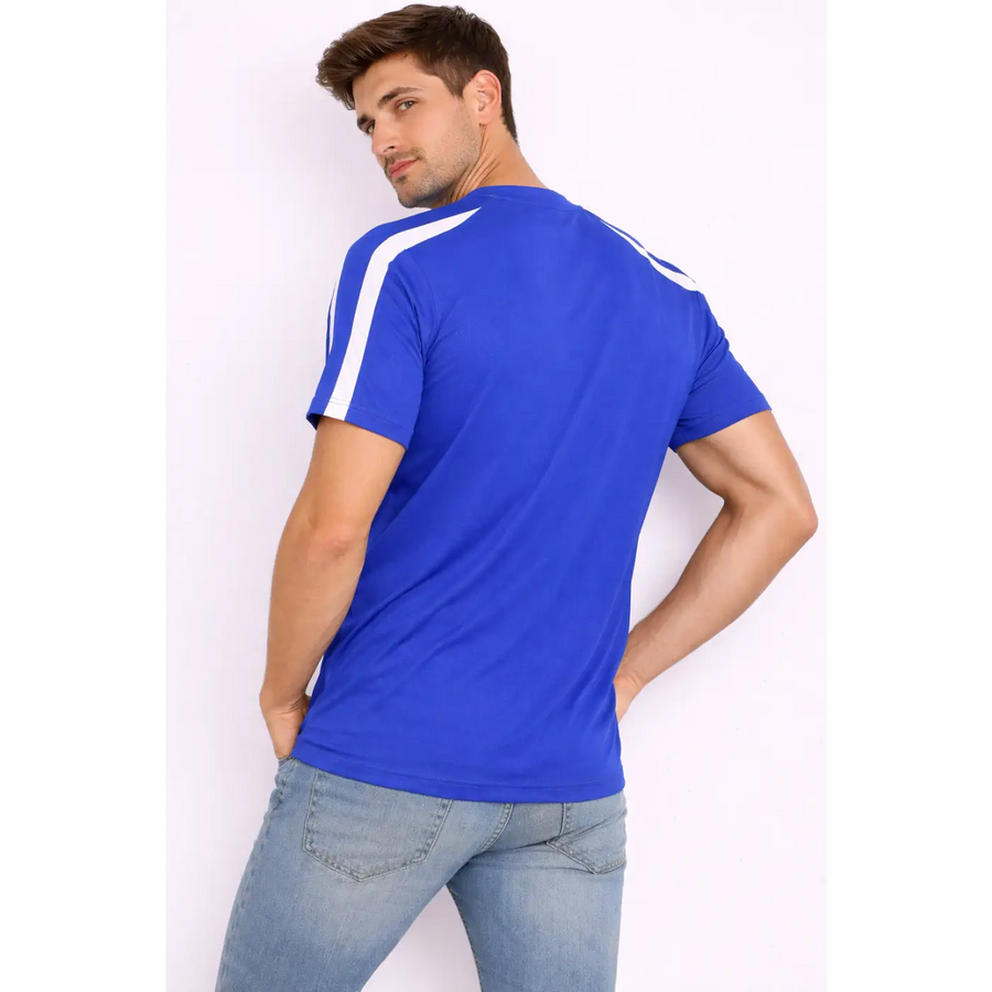 Men’s Athletic Performance T-Shirt – Royal Blue with Contrast Shoulder Stripe