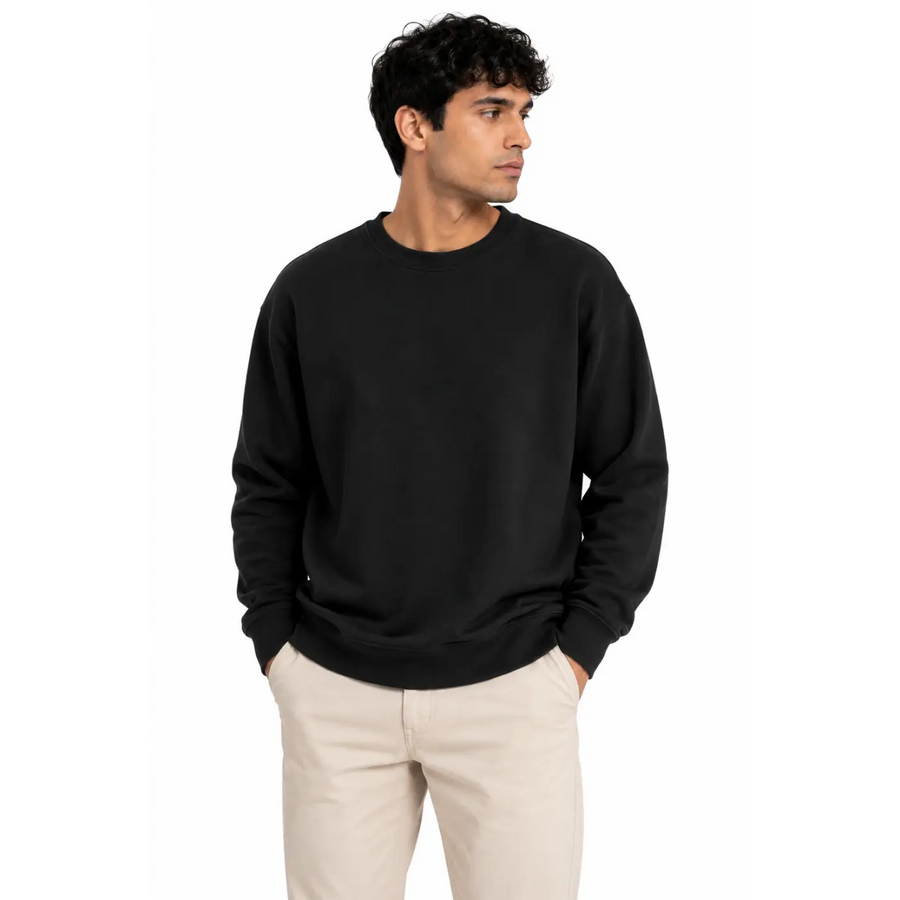 Men’s Black Crewneck Sweatshirt – Classic Fleece Pullover - Men’s Crewneck Sweatshirt