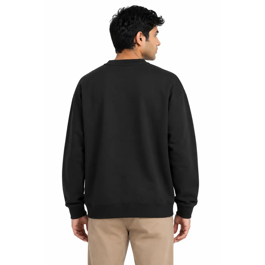 Men’s Black Crewneck Sweatshirt – Classic Fleece Pullover - Men’s Crewneck Sweatshirt
