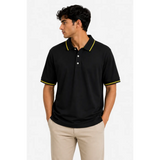 Men’s Black Polo Shirt with Yellow Contrast Trim - Men’s Polo Shirt