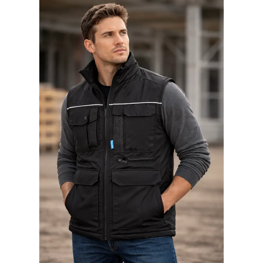 Men’s Black Utility Work Vest – Multi Pocket Heavy Duty Workwear Vest