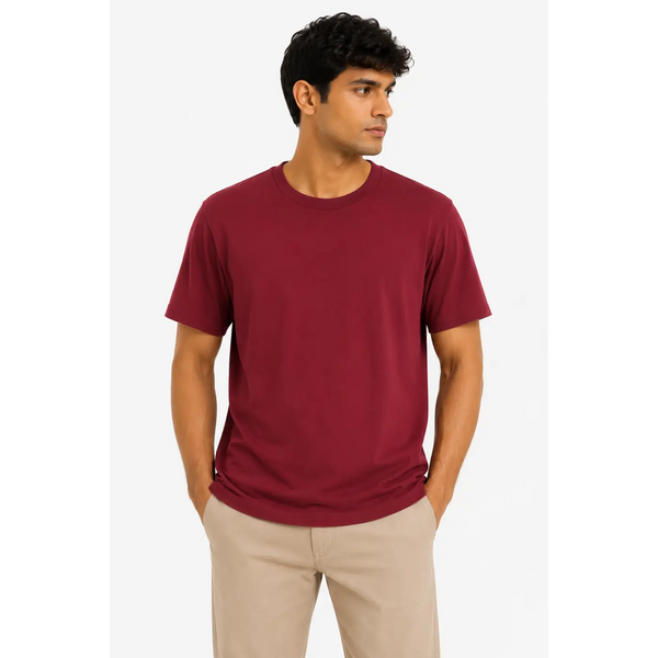 Men’s Burgundy Crew Neck T-Shirt – Soft Everyday Essential - Men’s T-Shirt
