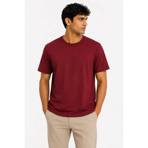Men’s Burgundy Crew Neck T-Shirt – Soft Everyday Essential - Men’s T-Shirt