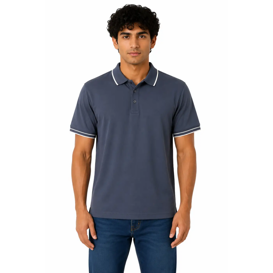 Men’s Contrast Trim Polo Shirt – Navy Blue - Men’s Polo Shirts