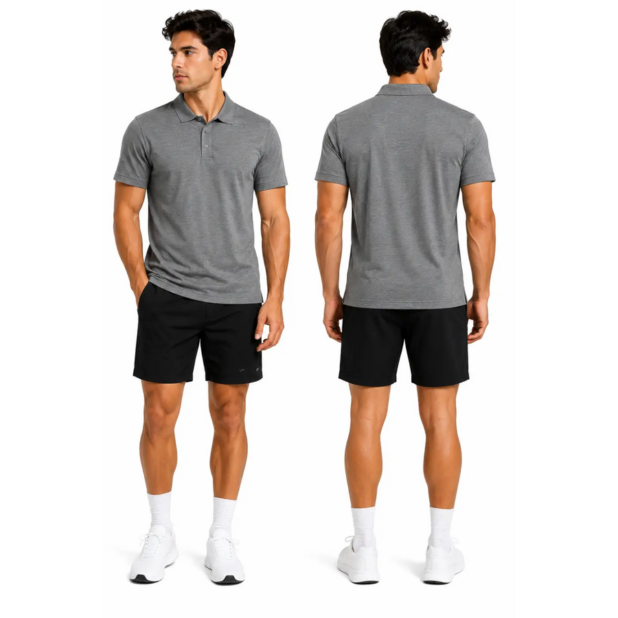 Men’s Heather Gray Performance Polo Shirt – Moisture Wicking Athletic Golf Polo