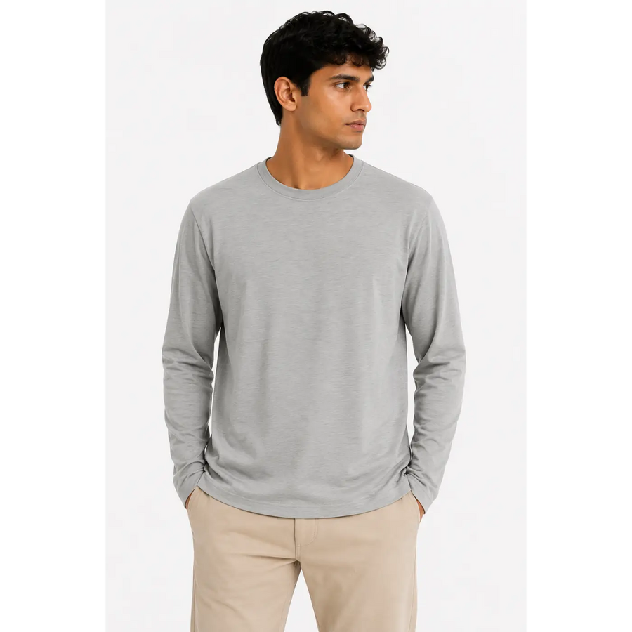 Men’s Light Grey Long Sleeve T-Shirt – Everyday Comfort Fit - Men’s Long Sleeve T-Shirt