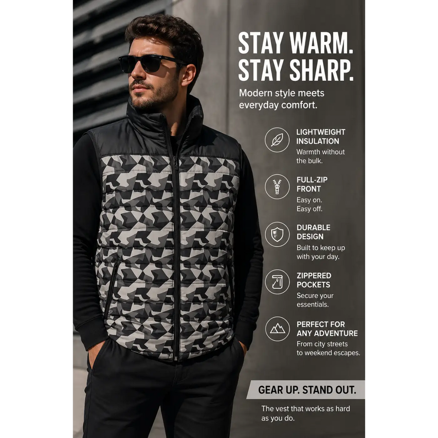 Men’s Lightweight Quilted Puffer Vest – Modern Insulated Zip-Up Gilet