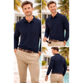 Men’s Navy Long Sleeve Polo Shirt – Classic Slim Fit Casual Top - Men’s Shirt